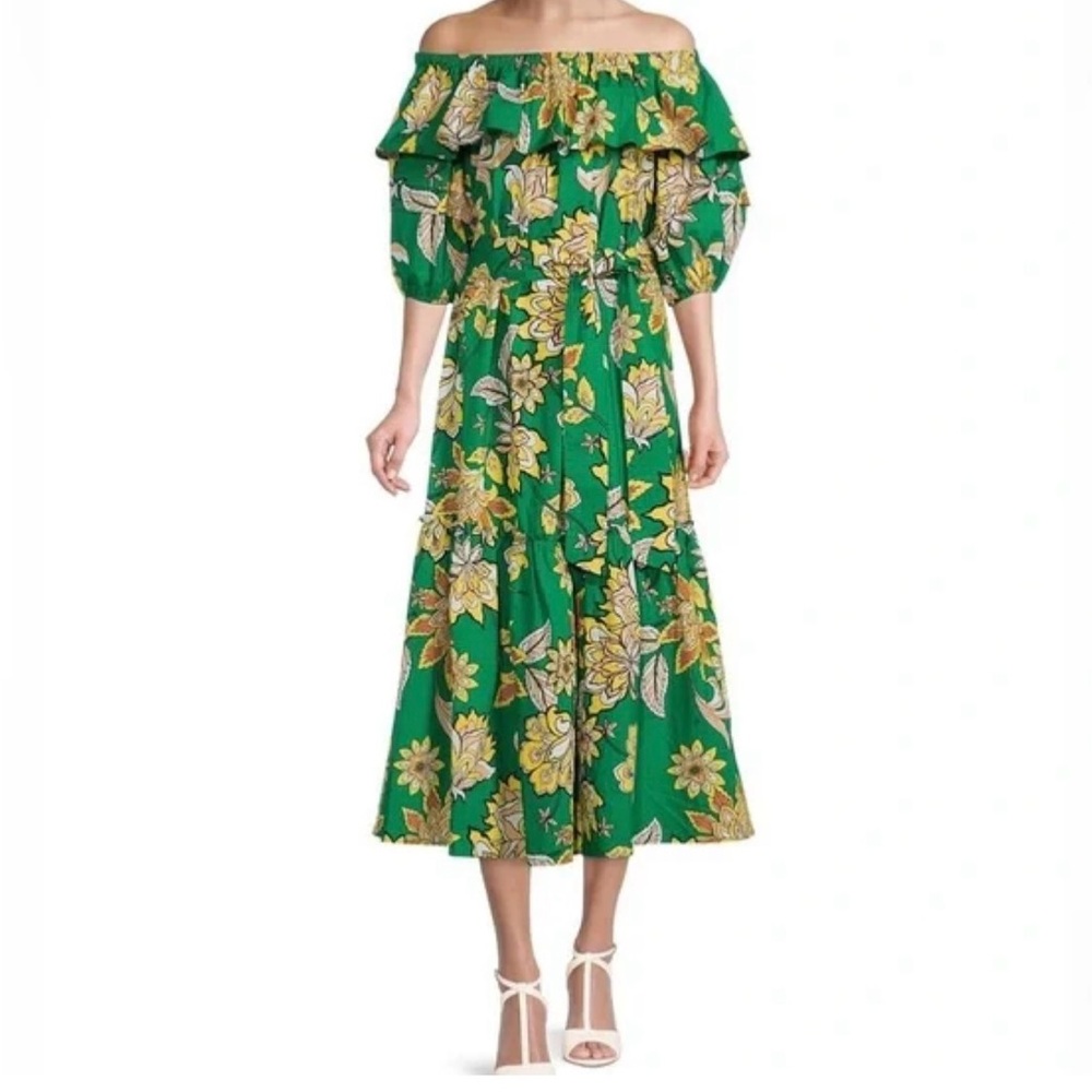 Gibson Latimer Green Floral Sleeve Dress Size Small
